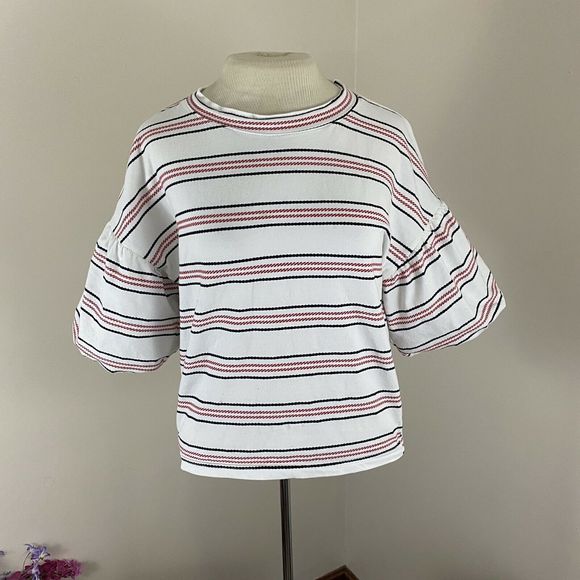 Code X Mode Striped Crop Balloon Sleeve Top Small - Picture 2 of 12